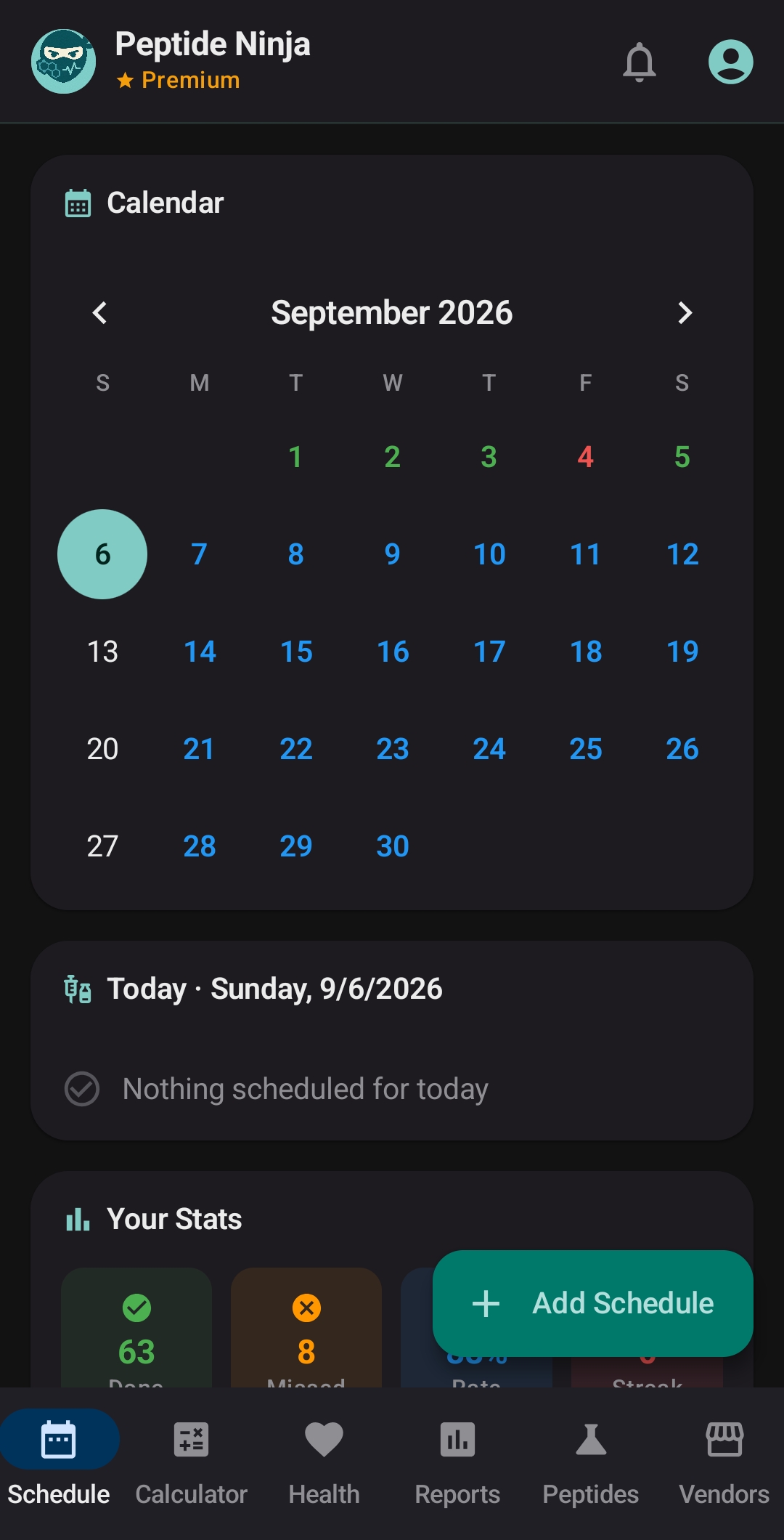 Peptide Ninja — Schedule calendar