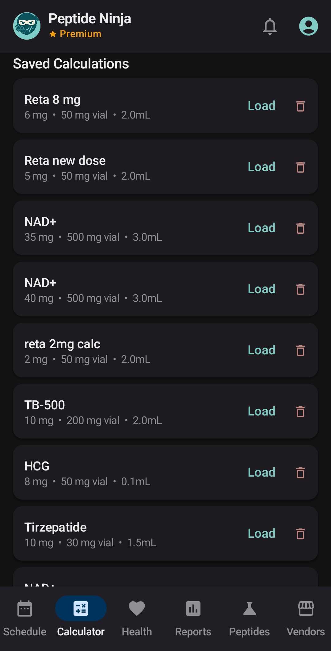Peptide Ninja — Saved calculations