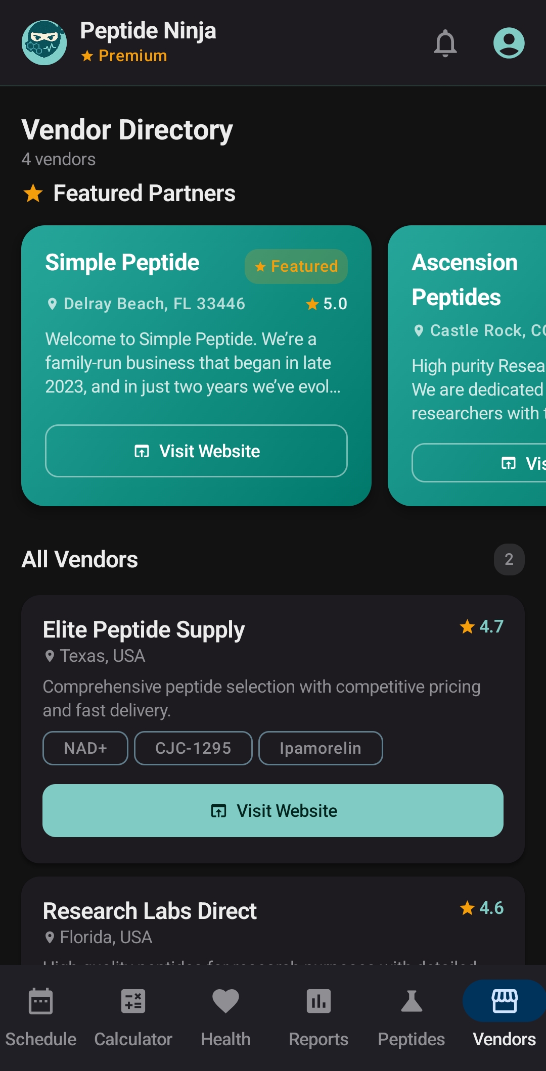 Peptide Ninja — Vendor directory